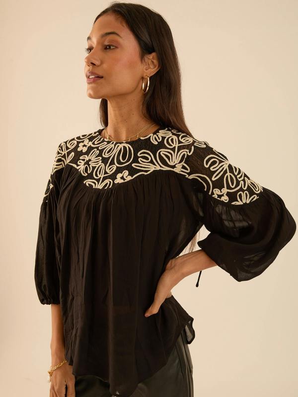 Rose & Nancy Rhea Black Boho Lace Top