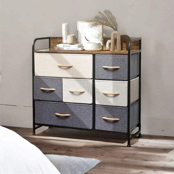 Rafaelo Mobilia Wide 5 Fabric Bedroom Dresser With Large Drawers Brown