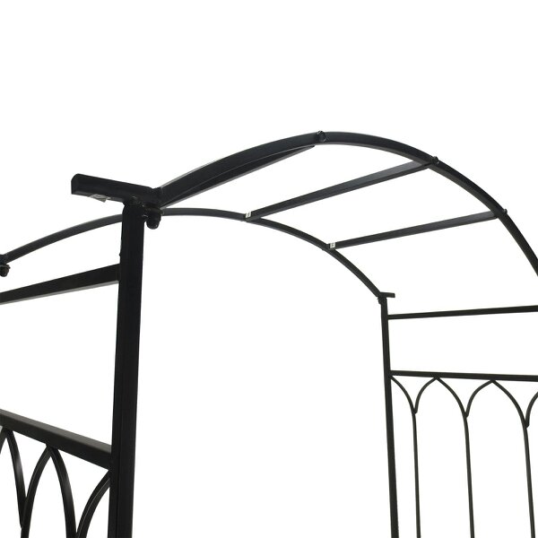 Wyld Haus Moretta Metal Black Garden Bench With Arched Trellis Frame For Climbing Plants 115 x 50 x 203 cm