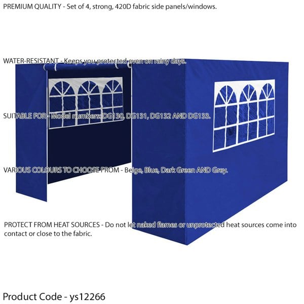 Side Walls Door & Windows for 3x3m Pop-Up Gazebo - BLUE - Garden Party Tent - LoopsDirect