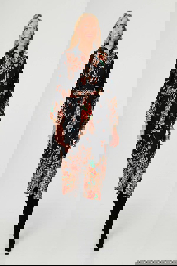 Black | Floral Tie Waist Maxi Shirt Dress
