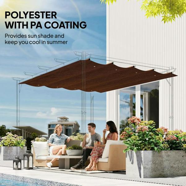 Brown retractable pergola roof shade top, polyester with PA coating and grommet edging