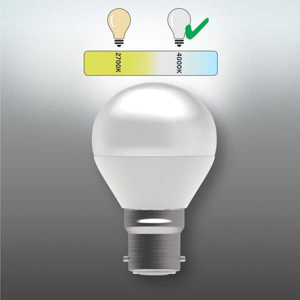 BELL Lighting B22 Dimmable LED Golf Ball Bulb Natural White 4000K 470lm 4.7W Round Bayonet 40W Equivalent