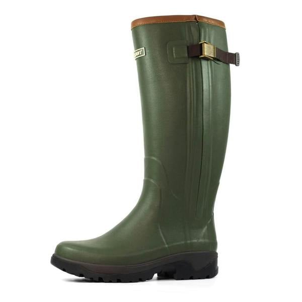 Grisport GriSport Delta Mens/Womens Zip Up Neoprene Fishing Hunting Farm Wellies Boots, green knee-high waterproof rubber boots with zipper closure and adjustable strap for outdoor activities.