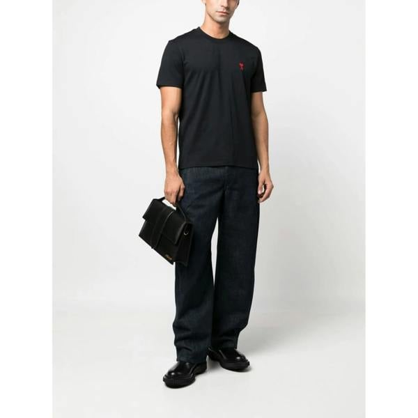 AMI Paris Ami De Coeur Red Embroidered Logo T-Shirt   in  Black