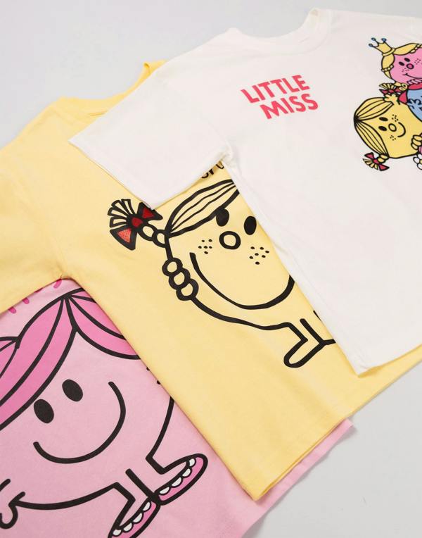 Vanilla Underground Mr. Men & Little Miss Girls Multicoloured Multi Character Multi-Pack of 3 Short-Sleeved T-Shirts