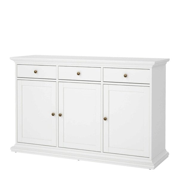 Wyld Haus Osaka Farmhouse White Wooden Sideboard 3 Doors 3 Drawers