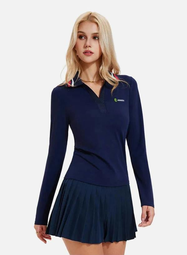 Anniou UPF 50+ Long-Sleeve Pickleball Polo - navy