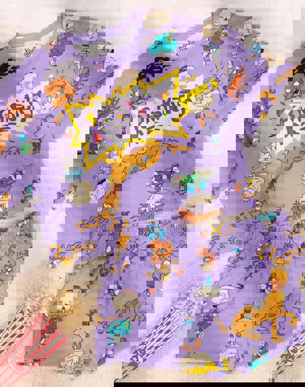 Rugrats Womens Purple Logo & Character All-Over Print Short Sleeve Short Leg Pyjama Set