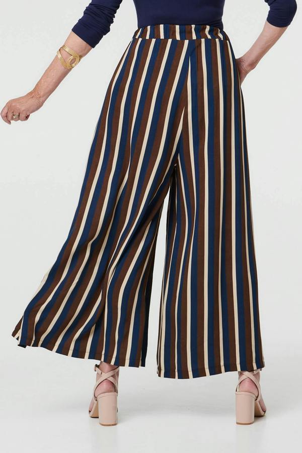 Navy | Striped High Waist Wide Trousers