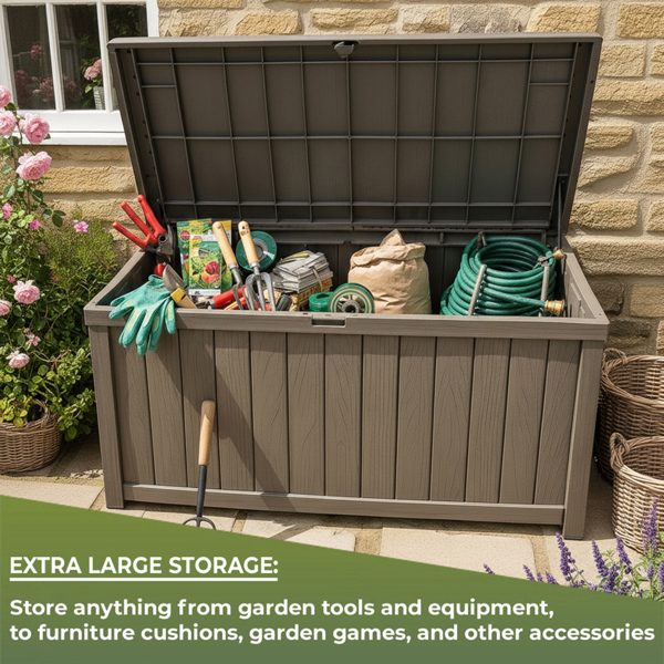 Homeology TUNGSTEN 450 Litre 119 Gallon Waterproof Extra Large Lockable Easy-Open Garden Storage Box in Grey
