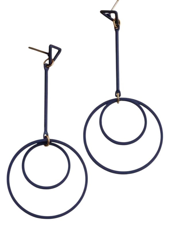 One Of A Kind Club Long Double Circle Dangly Earrings - Navy Blue