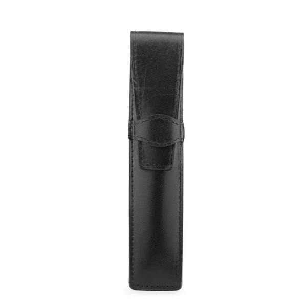 Black leather pen holder on a white background