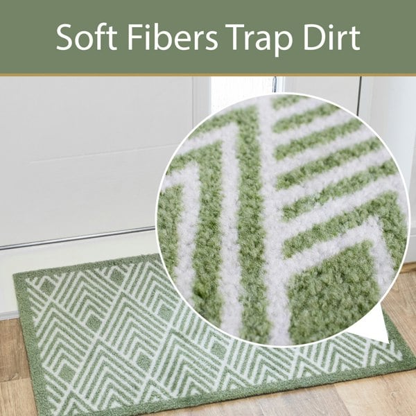 JVL Mega Mat Machine Washable Entrance Runner and Doormat Set, Green Geo