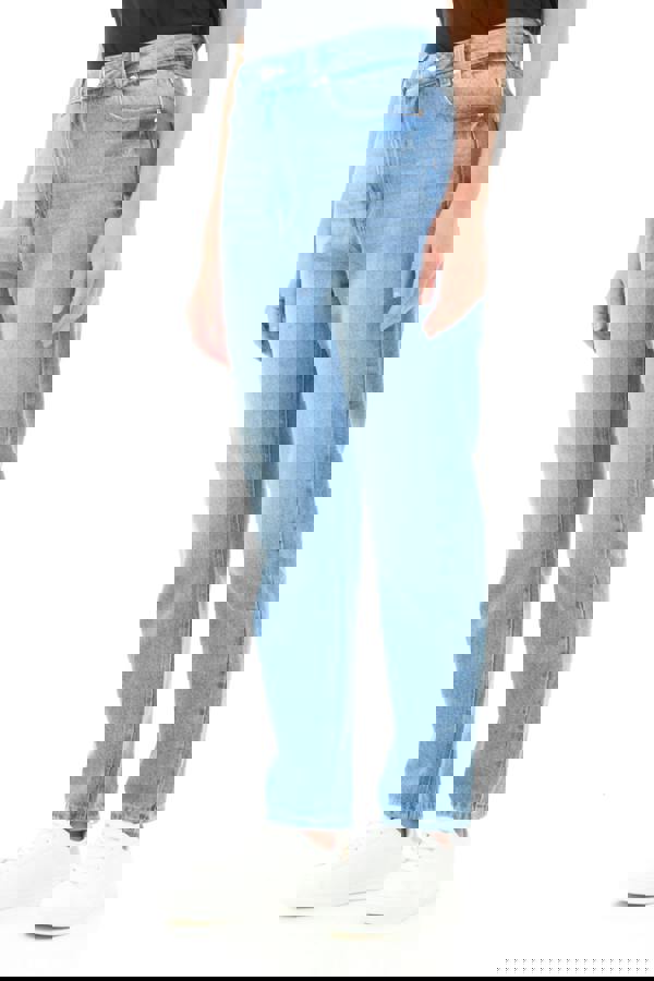 Smart Living Women’s High Rise Cotton Mom Jeans with Pockets – Casual Fit - Mid Blue