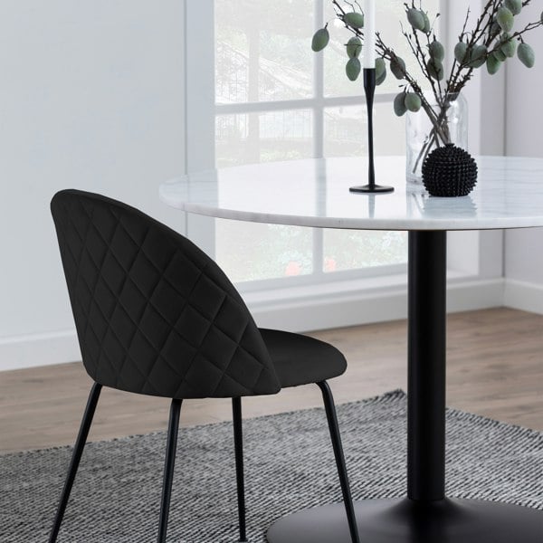 Furniture To Go Tarifa Round Dining Table with White Polished Marble Top and Black Base