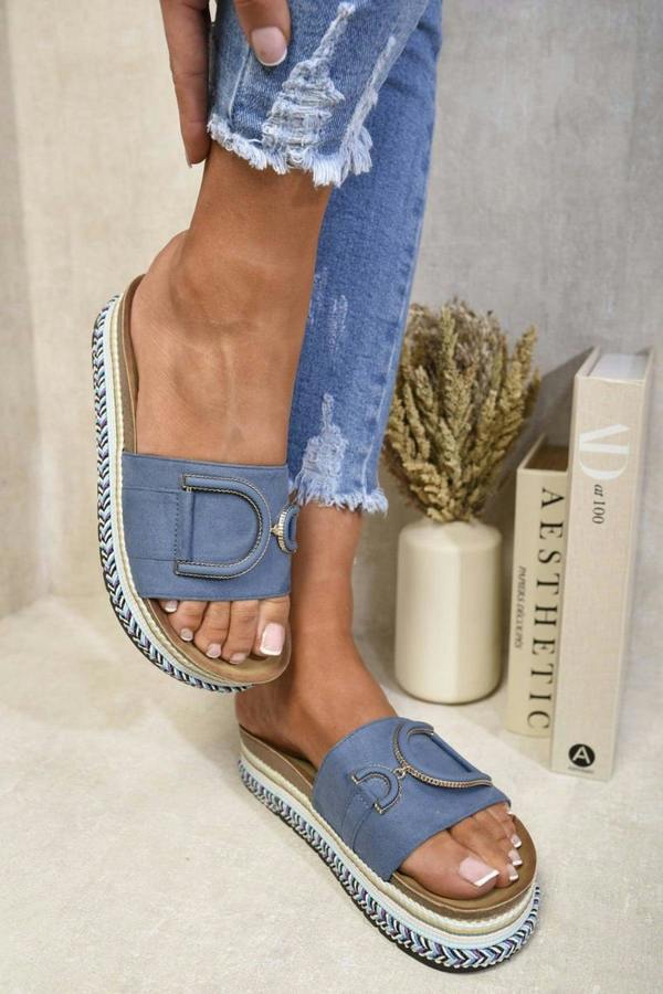 Camille Decorated Platform Sandals - Blue