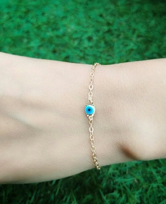 The Colourful Aura Tiny Blue Evil Eye Golden Turkish Minimalist Evil Eye Charm Bead Protection
