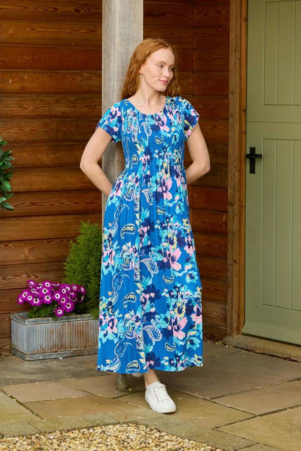 Mudflower Paisley Print Shirred Bodice Dress