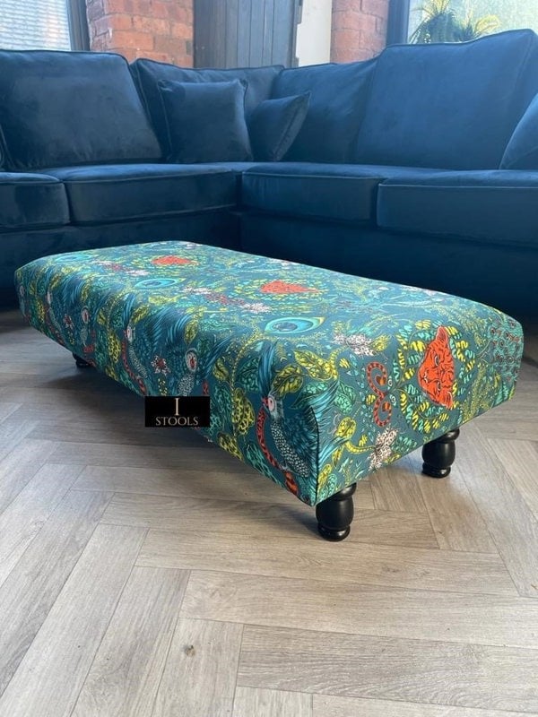 Made to order | Green Printed Fabric Multicolour Footstool Bench - ISTOOLS