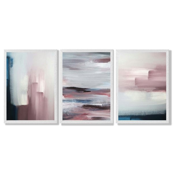 Artze Wall Art Framed Set of 3 Navy & Blush Pink Abstract Prints