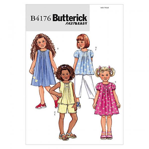 Butterick Sewing Pattern 4176, Dresses, Trousers, Shorts, Tops for Kids, Baby, Ages 2-3-4-5 - Easy