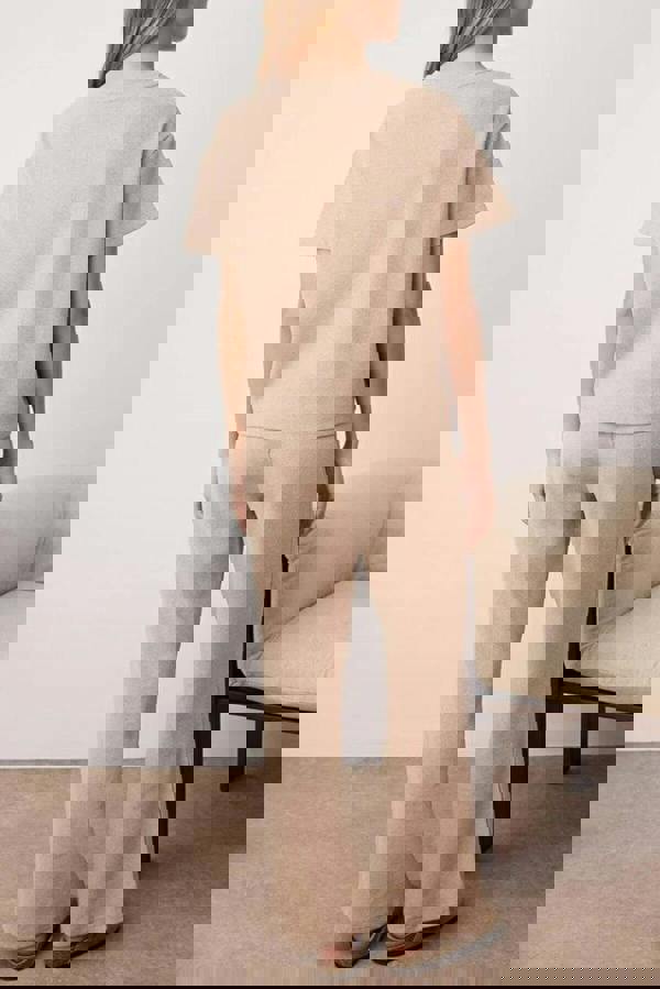 WOVCOR 2-Piece Waffle Textured Knit Pajama Set with Waist Tie Detail