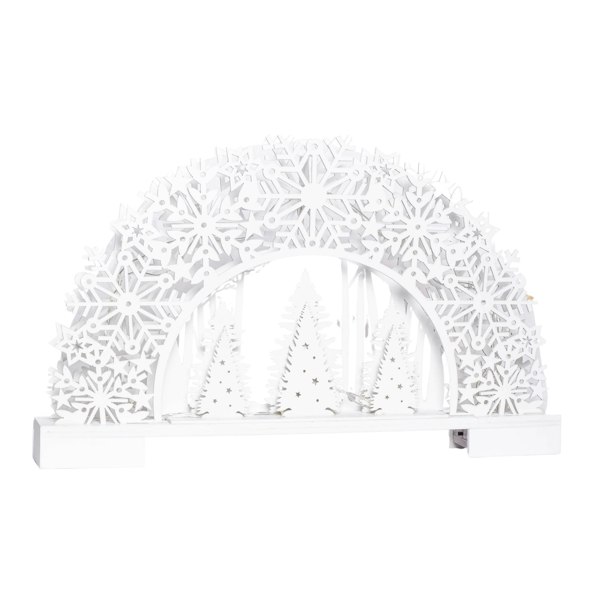 Samuel Alexander 45cm Battery Operated White Wooden Snowflake Arch & Christmas Trees with 10 Warm White LEDs