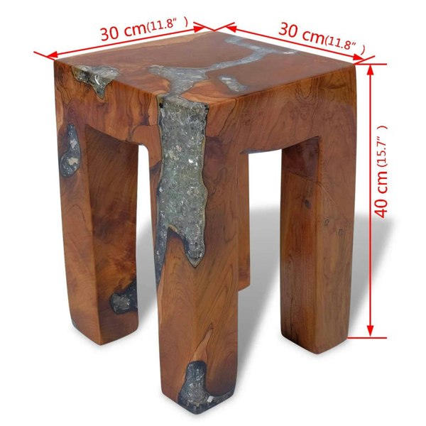 Berkfield Stool Solid Teak Wood and Resin
