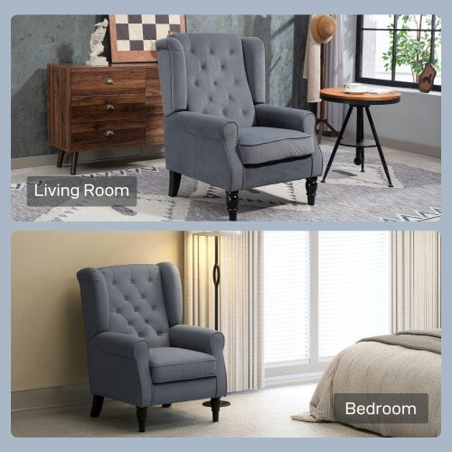 Wyld Haus Vanola Fabric Grey Retro Wingback Accent Armchair With Diamond Button Tufted Upholstery