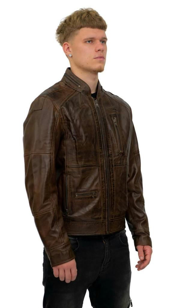 Infinity Leather Mens Retro Biker Leather Jacket-Sydney
