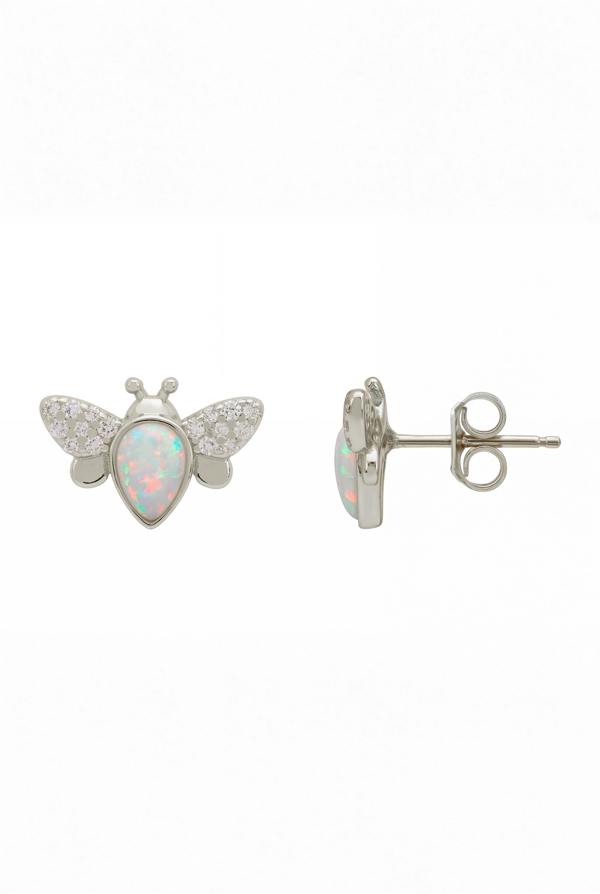 Latelita Busy Bee White Opal Stud Earrings Silver