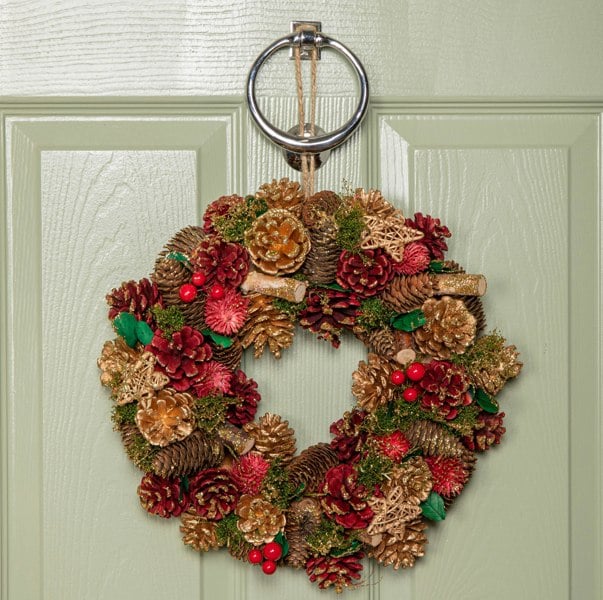 Samuel Alexander 36cm Red Hanging Christmas Wreath with Red Berries and Pinecones