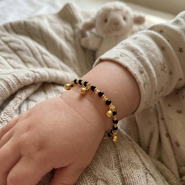 The Colourful Aura Gold Plated Black Bead Dangling Gold Ball Charm Kids Nazaria Bracelet