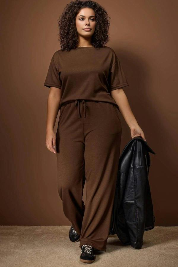 WOVCOR 2- Piece Knitted Plus Size Top and Bottom Set