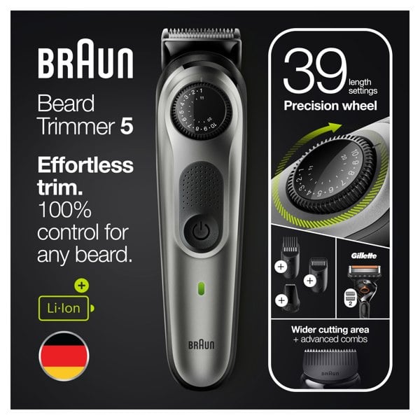 Braun Beard Trimmer 5 BT5260, Beard Trimmer For Men, Hair Clipper, For Face, Hair