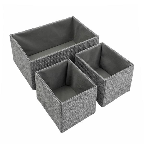 JVL Chroma Rectangular Fabric Storage Baskets for Home Organisation, Set of 3, Grey