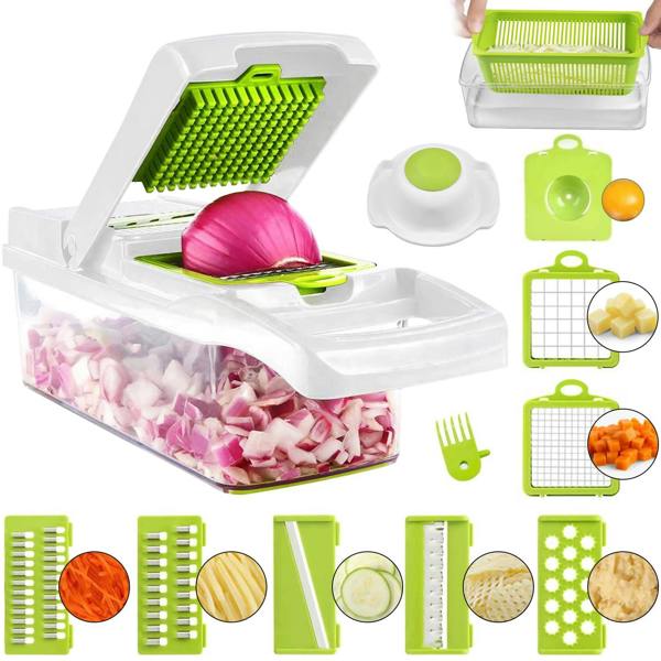 ADOV Vegetable Chopper, Multi-Function Mandoline Slicer with 7 Stainless Steel Blades, Container and Safety Guard