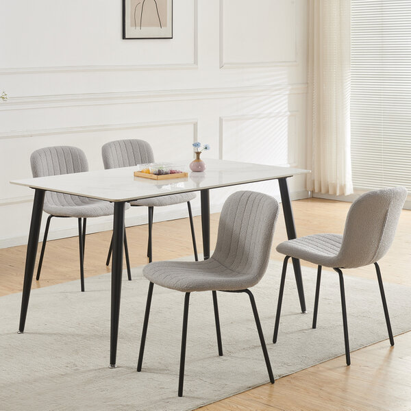 Set of 4 Teddy Faux Fur Stitched Design Dining Chairs Bella - Light Grey 