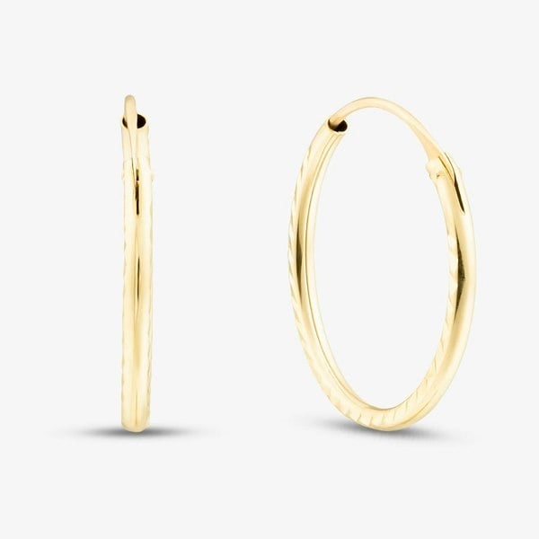T. H. Baker 9ct Yellow Gold 15mm Diamond Cut Sleeper Hoop Earrings 1.53.9869