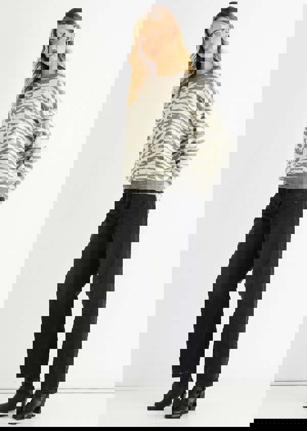 Gini London Grey Contrast Zebra Animal Knit Jumper