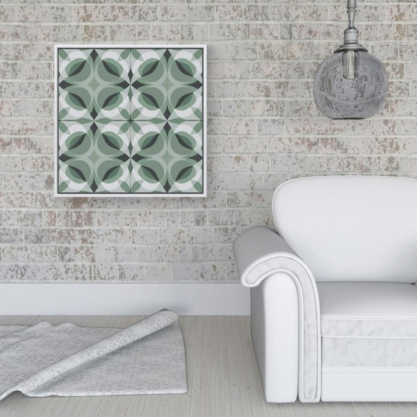 Warren Reed Geometric Green Grey Framed Canvas