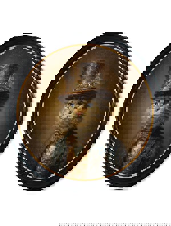 Exceptional Art Lord Whiskerby - Gentleman Tabby Cat Oxford round frame