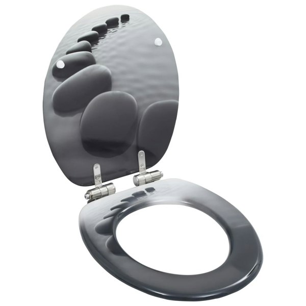 Berkfield WC Toilet Seat with Soft Close Lid MDF Stones Design
