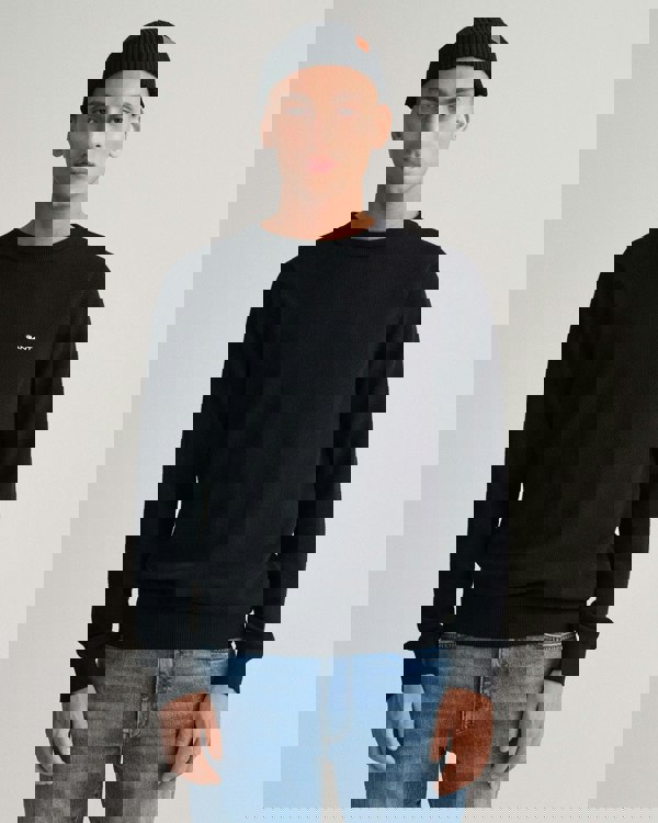 GANT Mens Cotton Pique Crew Neck Jumper - 5 Black