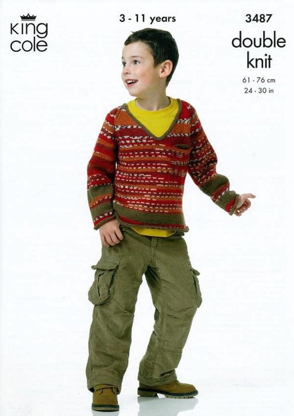 King Cole Merino Knitting Pattern 3487, Sweaters for Kids, 3 - 11 Years - Easy