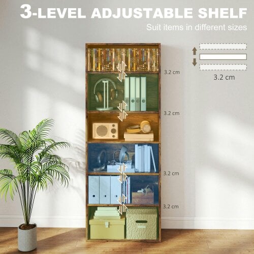 Wyld Haus Loama Wooden Rustic Brown 6 Tier Storage Bookcase