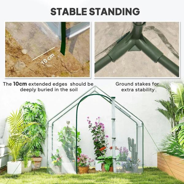 Clear mini greenhouse steel frame with extended base edges for stable outdoor planting