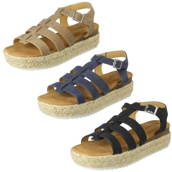 Savannah Ladies Savannah Buckle Ankle Strap Wedge Sandals F12097