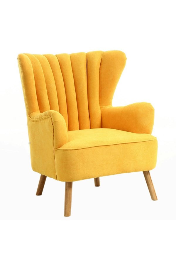 Living and Home Yellow Brushed Fabric Stripe Curved Backrest Armchair with Footstool & Cushion